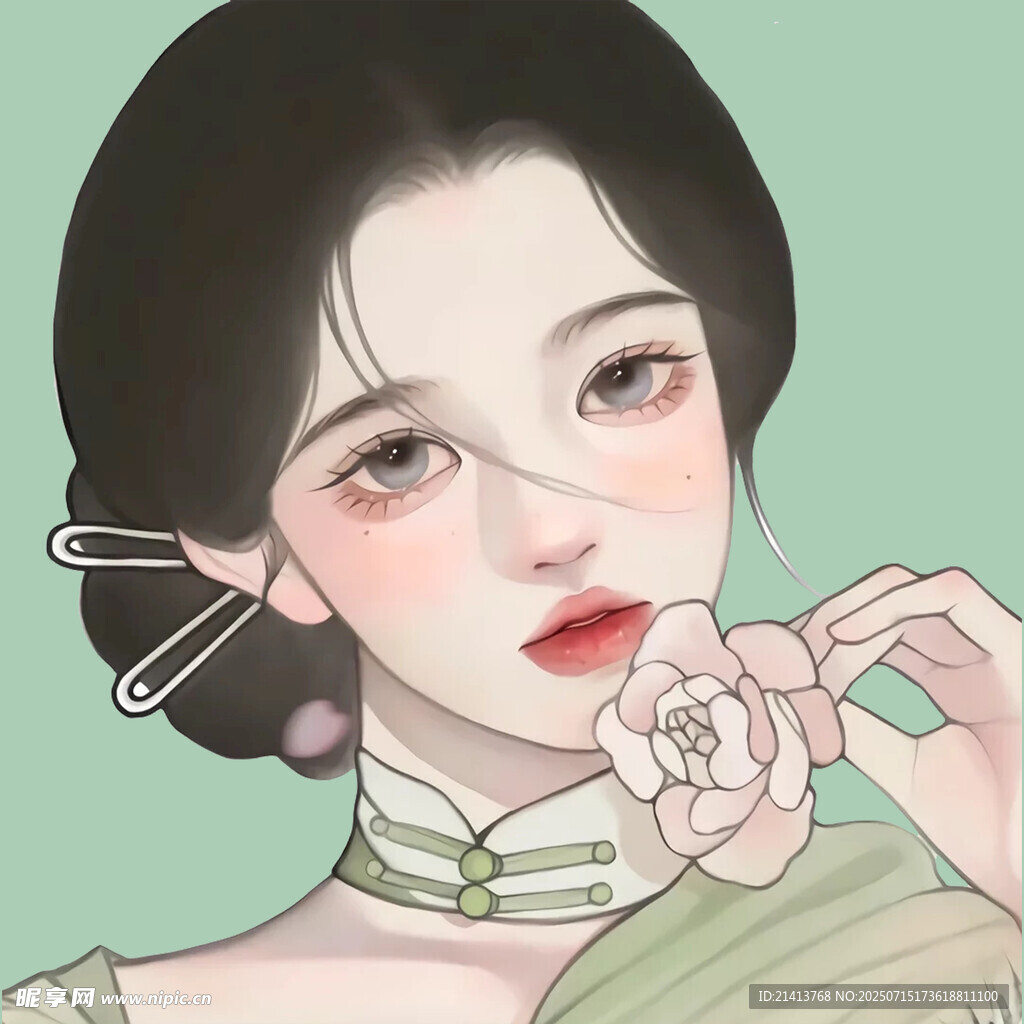 古典美人手持玫瑰