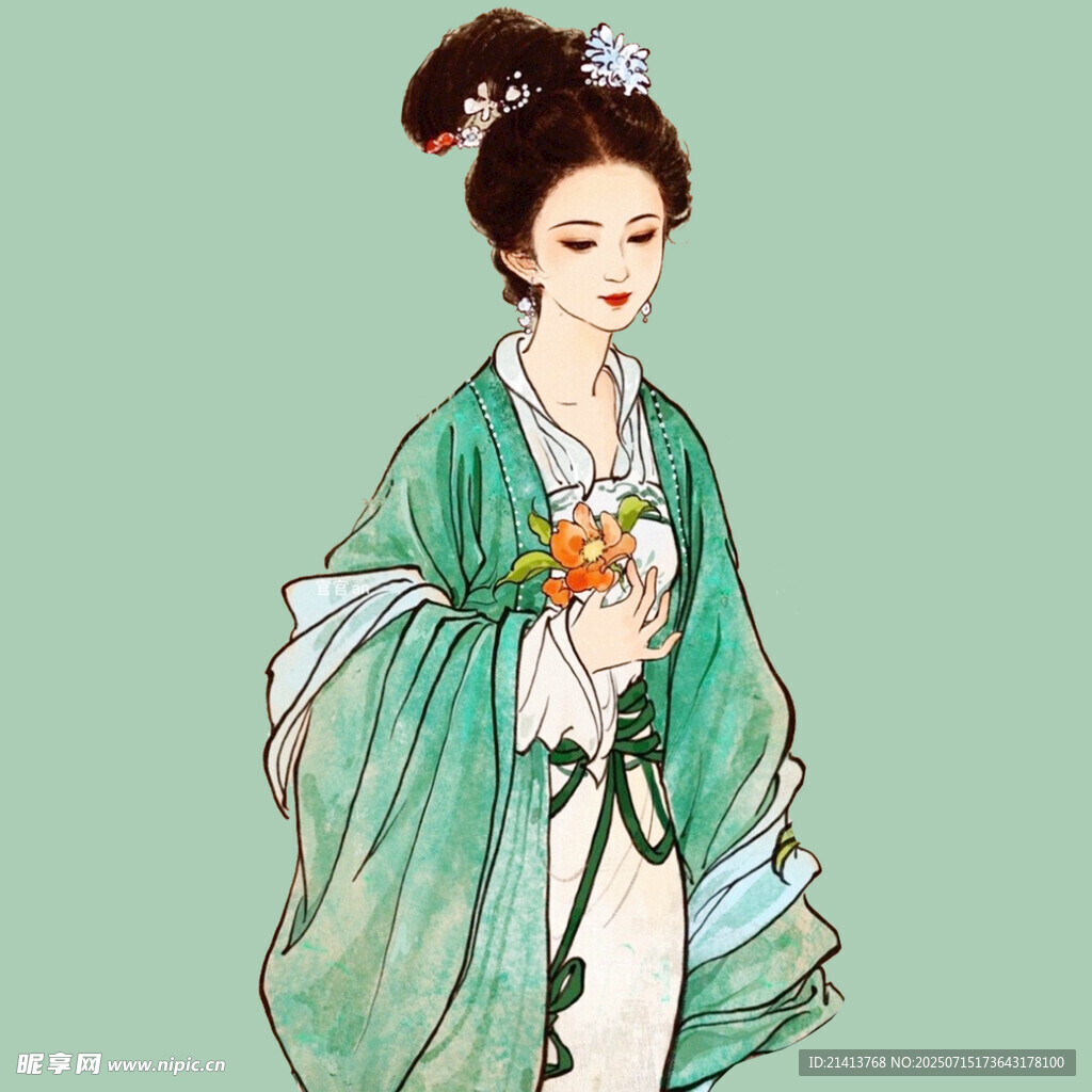古风汉服女子手持花朵