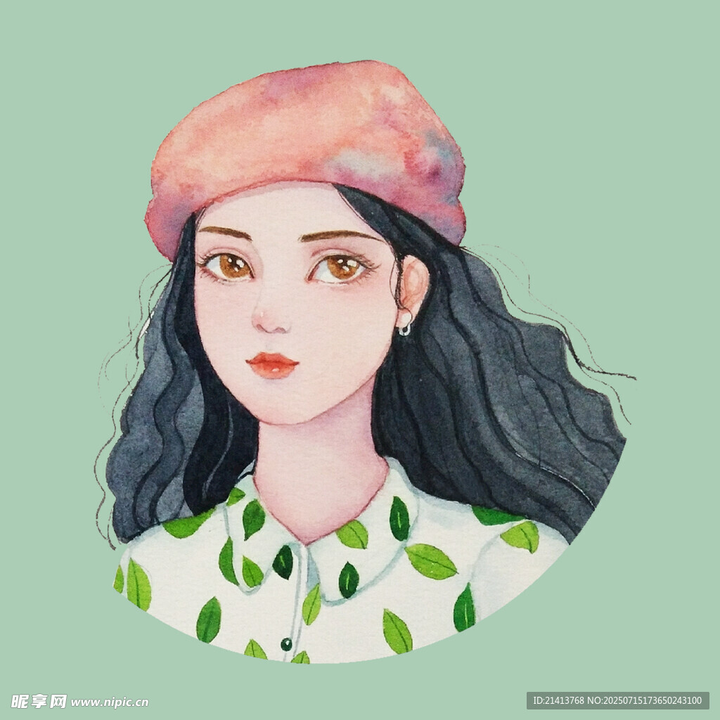 戴粉色头巾的清新女孩