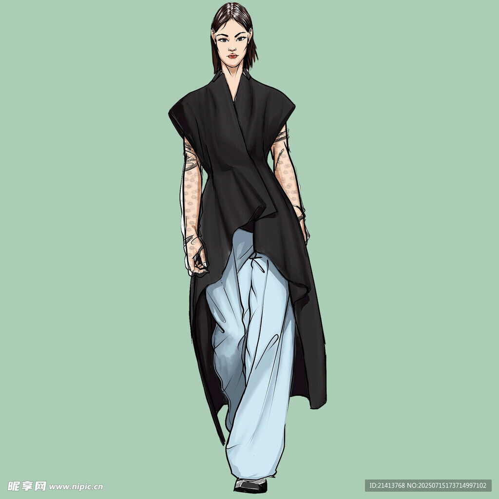 黑色长款服饰时尚模特图
