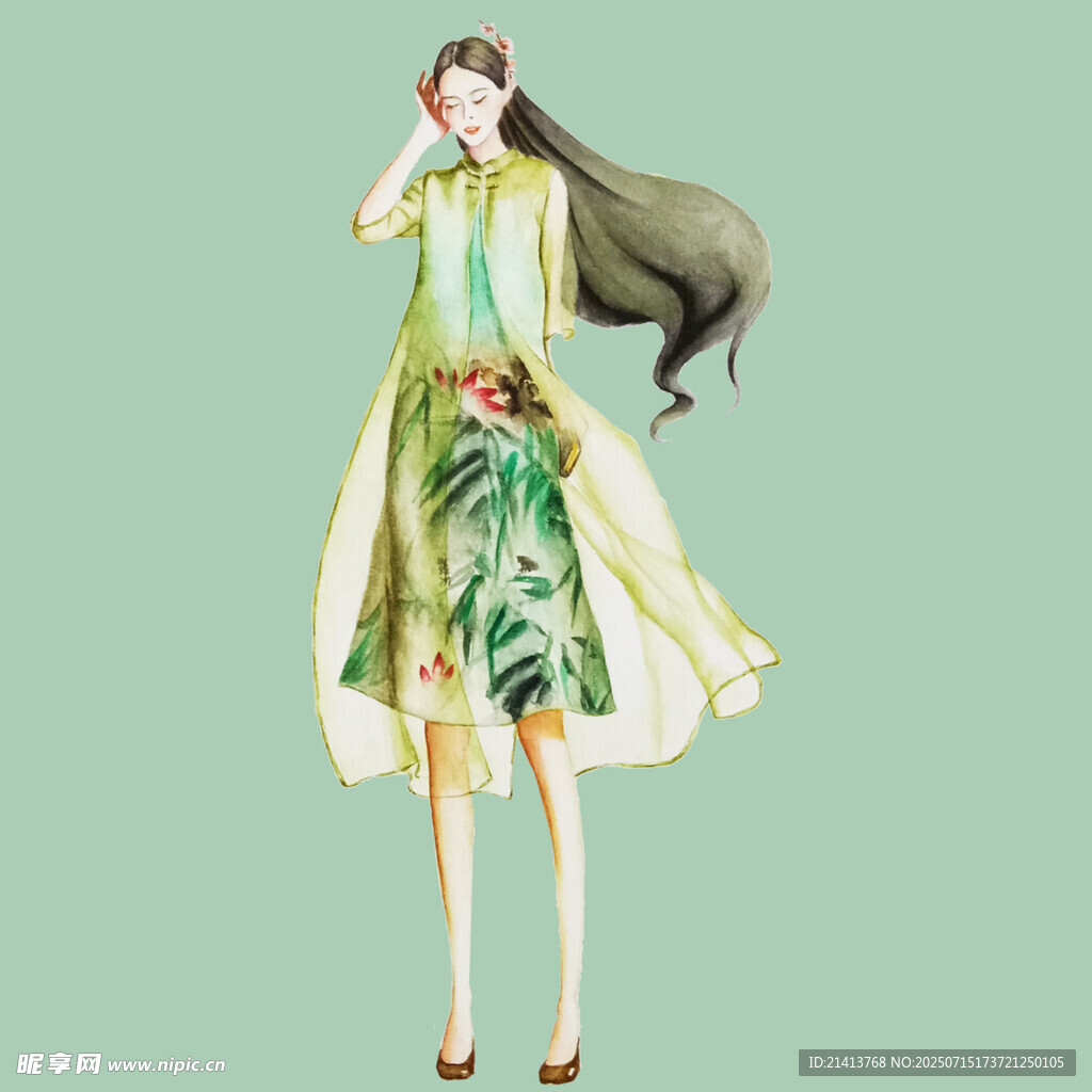 古风长裙女子优雅造型