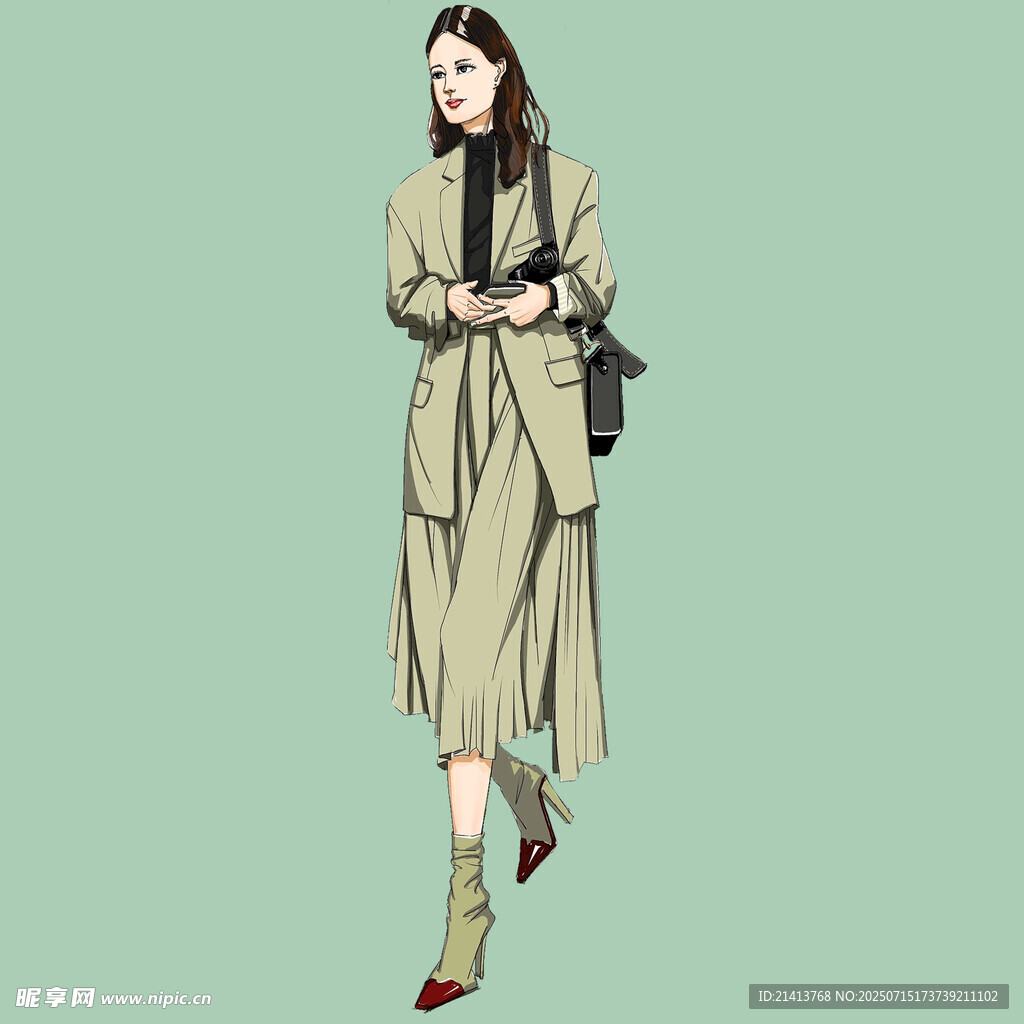 时尚长裙女子优雅行走