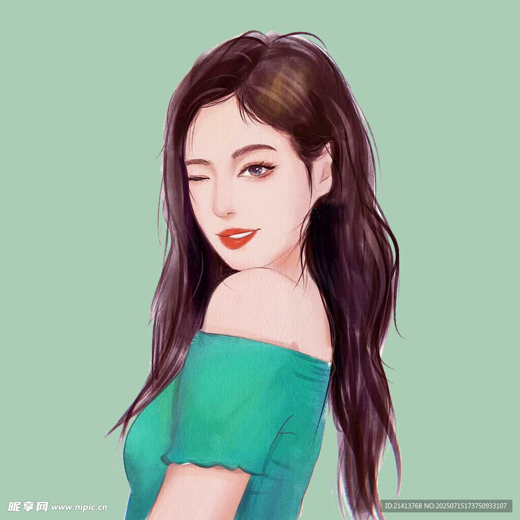 绿衣长发甜美女孩