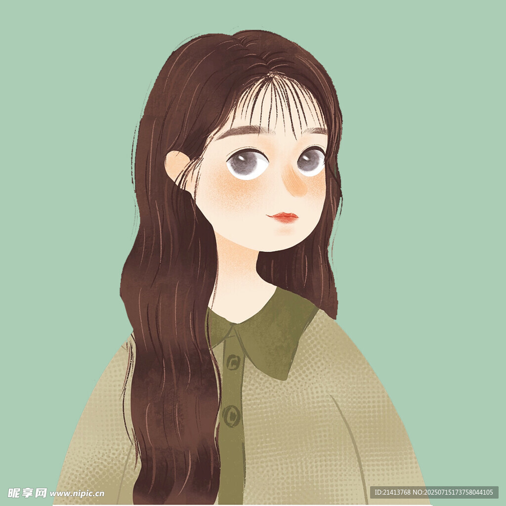 长发女孩的清新插画形象