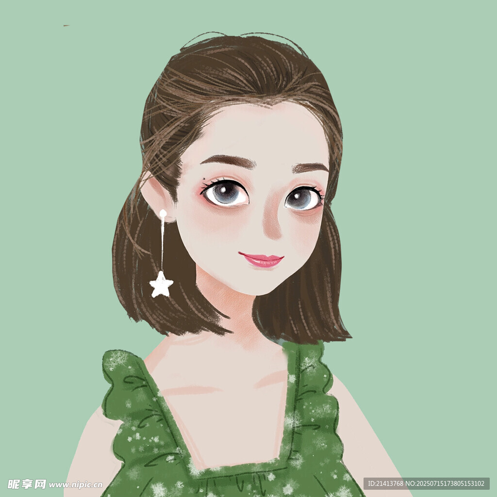 绿衣少女甜美插画形象