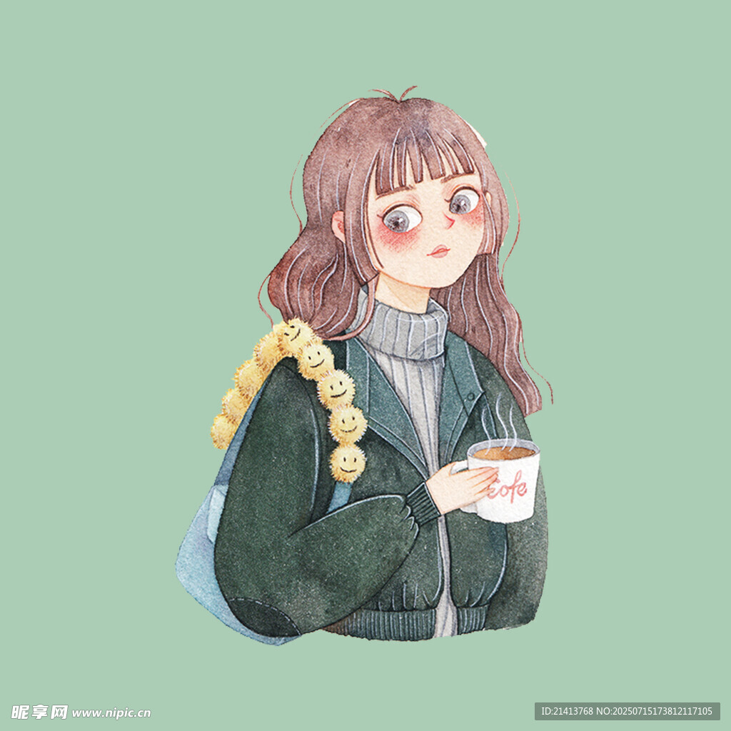 背着书包喝咖啡的女孩