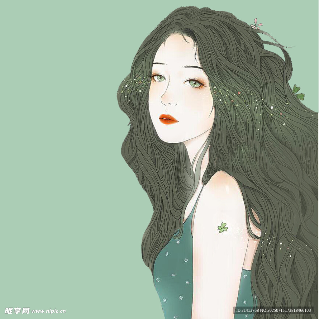长发绿衣的梦幻风格女孩