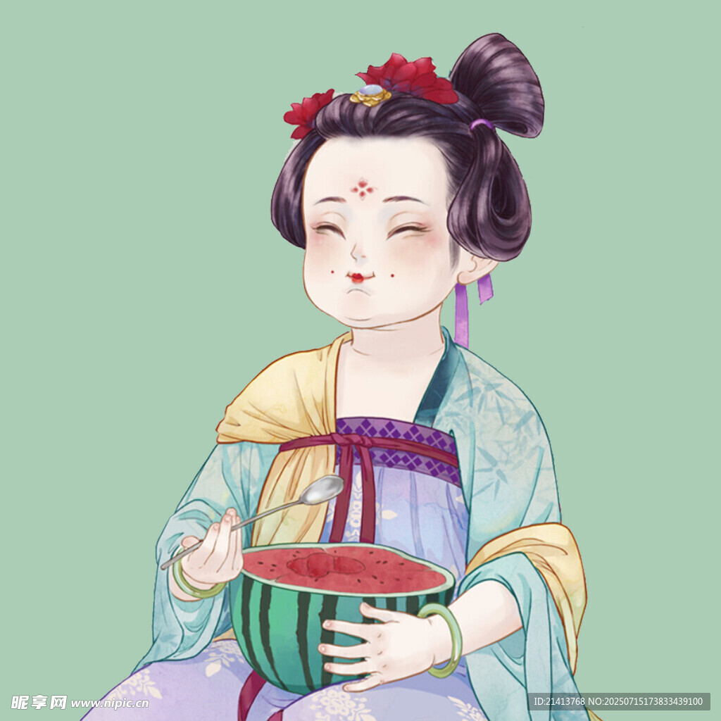 唐朝仕女图  手持精致食盒