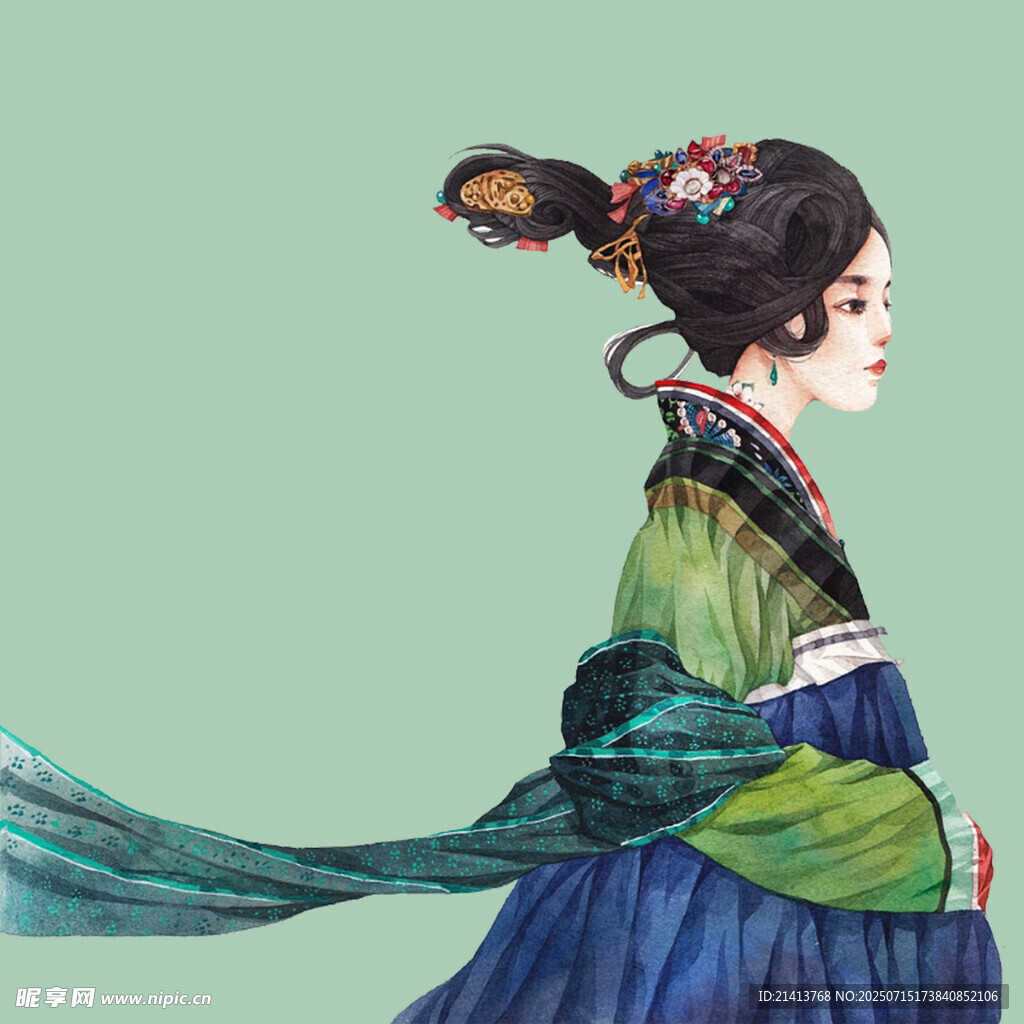 古风女子身着飘逸传统服饰