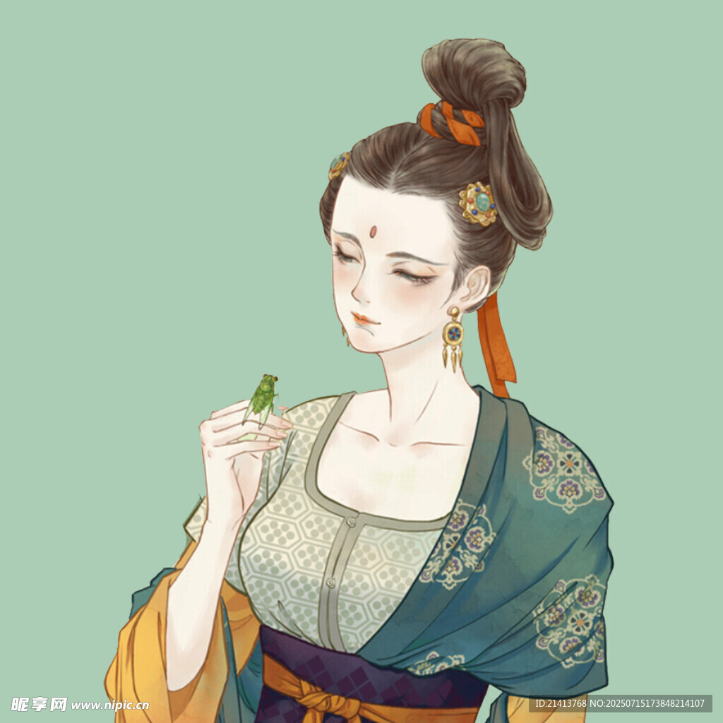 古风女子持花优雅模样