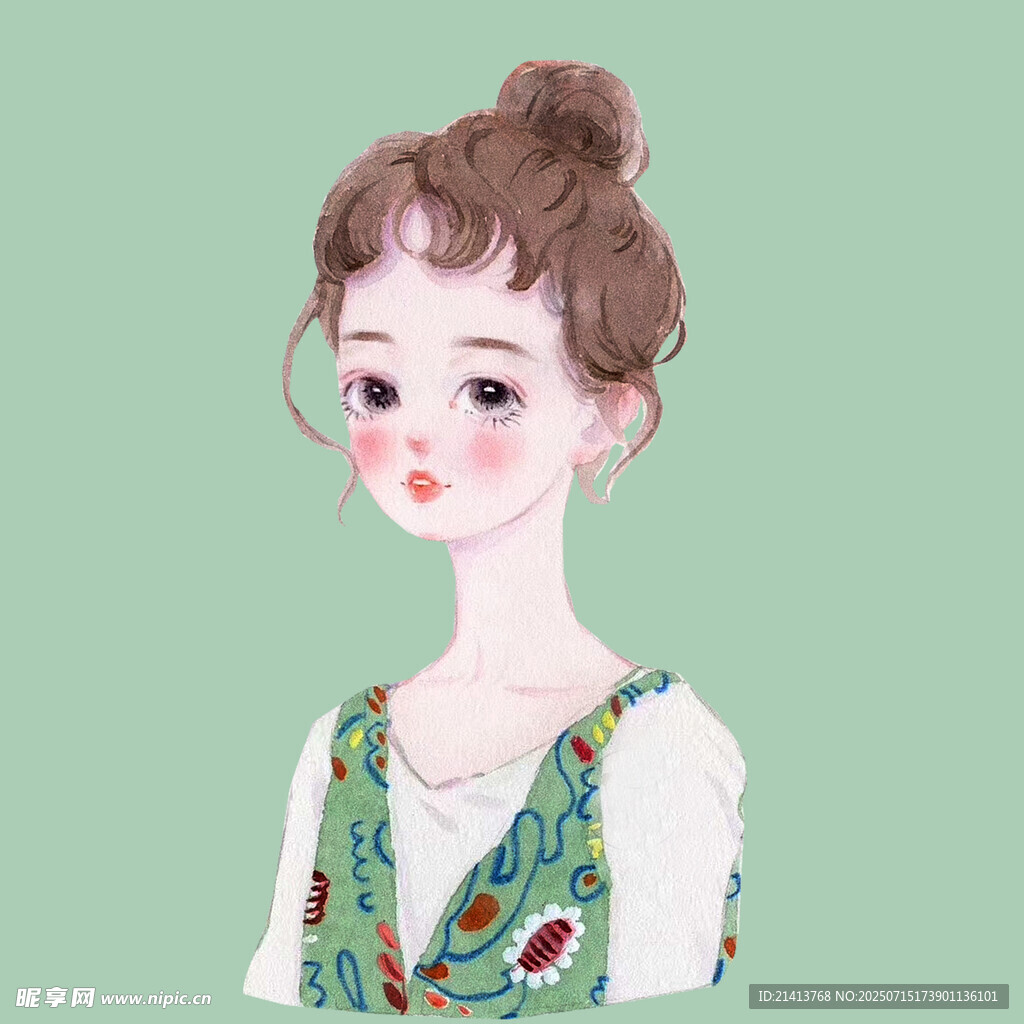 可爱扎发女孩插画