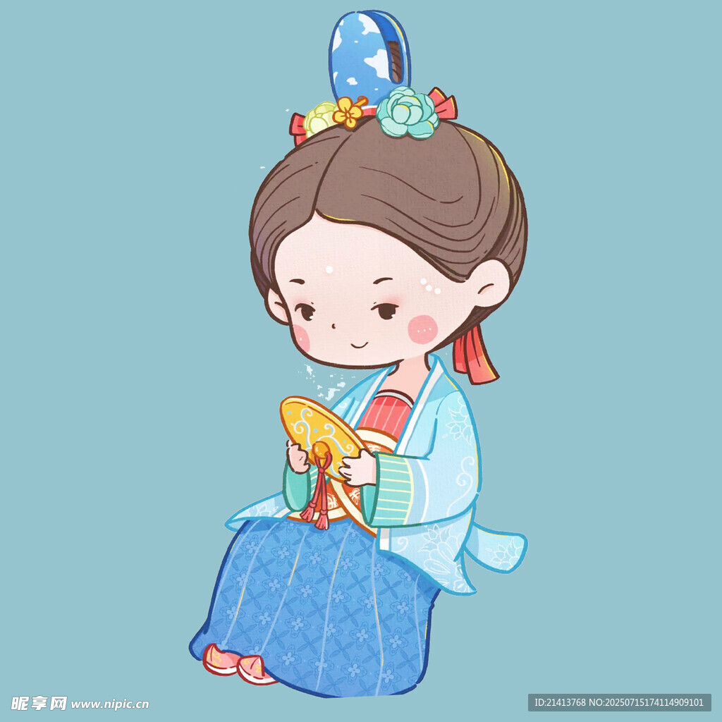 古装少女捧花温柔浅笑