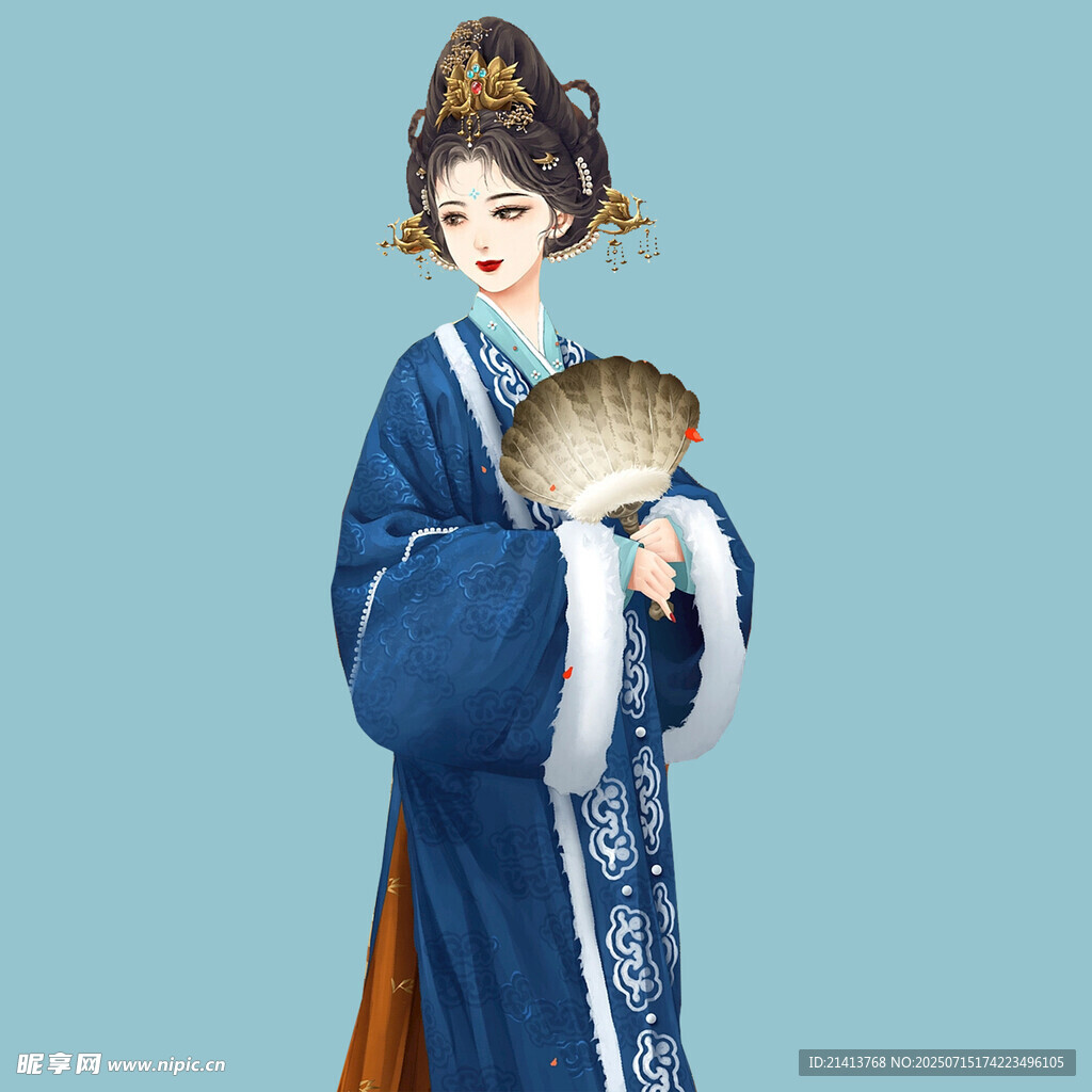 古典女子持扇着传统服饰
