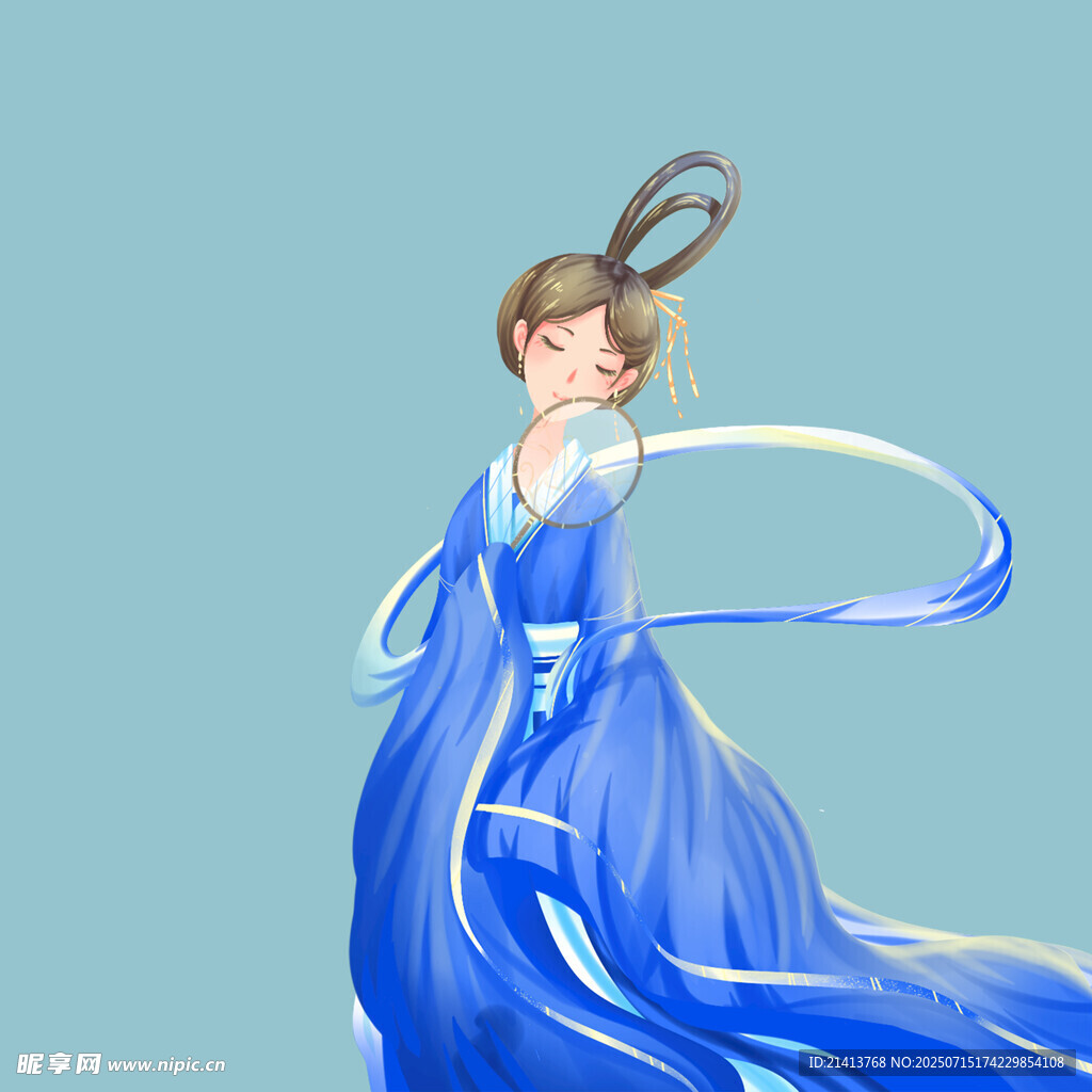 飘逸蓝裙古装女子