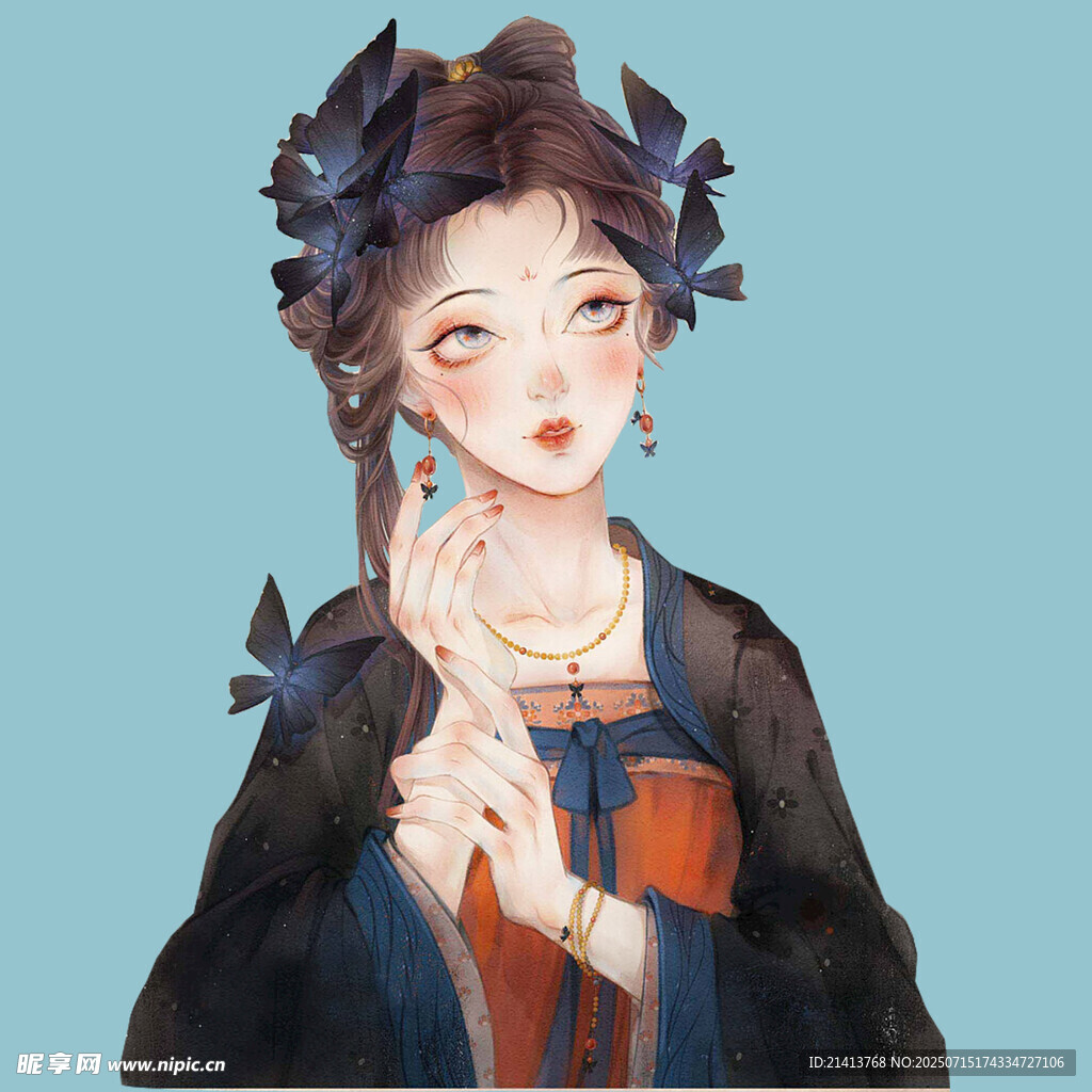 古风优雅女子手持蝴蝶