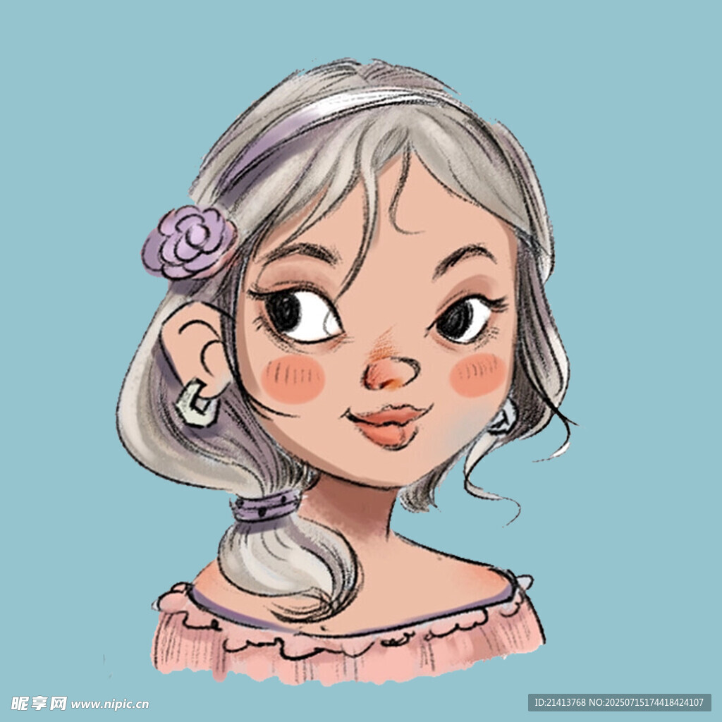 俏皮卷发女孩头像插画