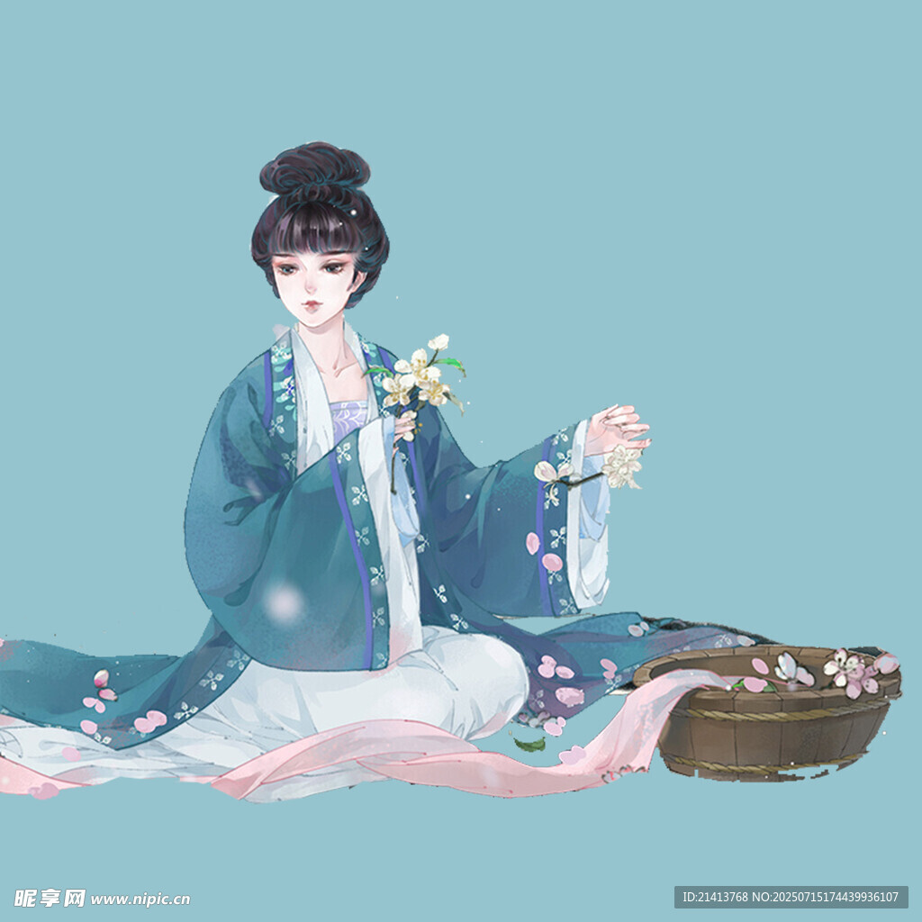 古风女子持花优雅端坐