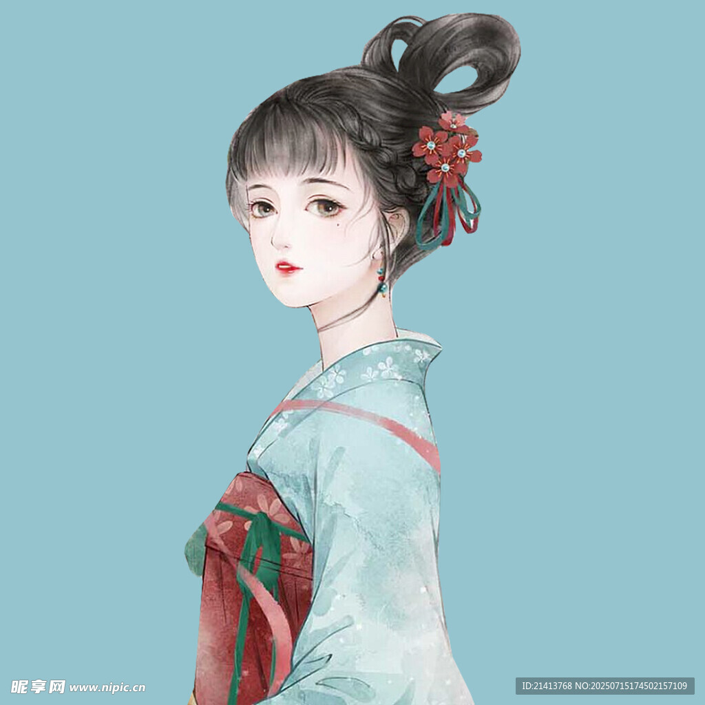 古风汉服少女优雅侧立