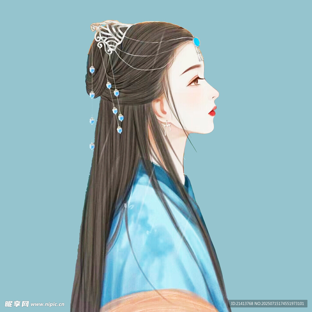 古风女子侧颜  青丝簪饰