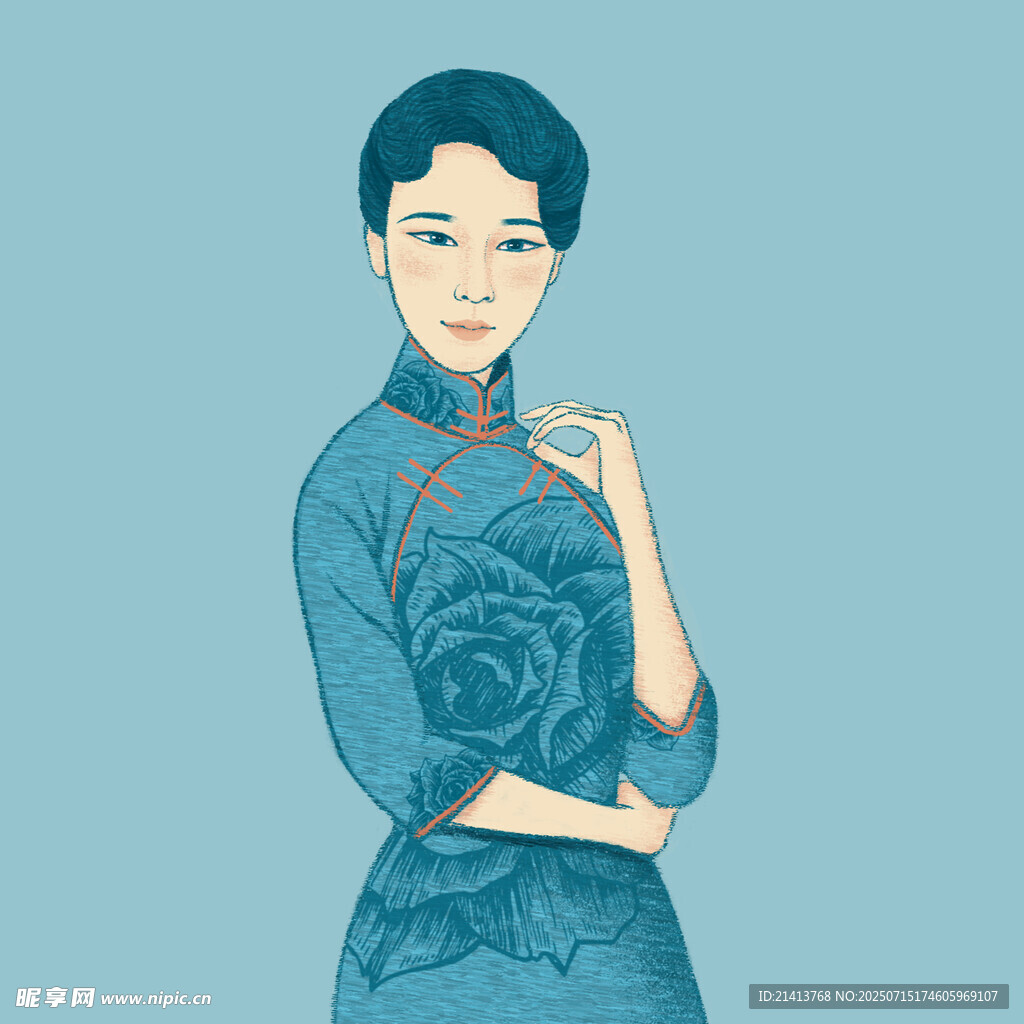 身着旗袍的优雅东方女子