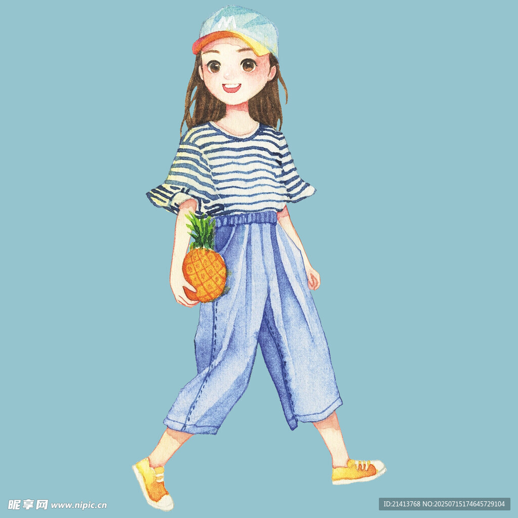 时尚女孩手提橙子漫步街头