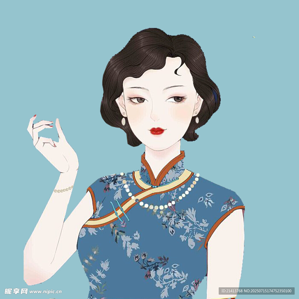 复古旗袍女子优雅姿态