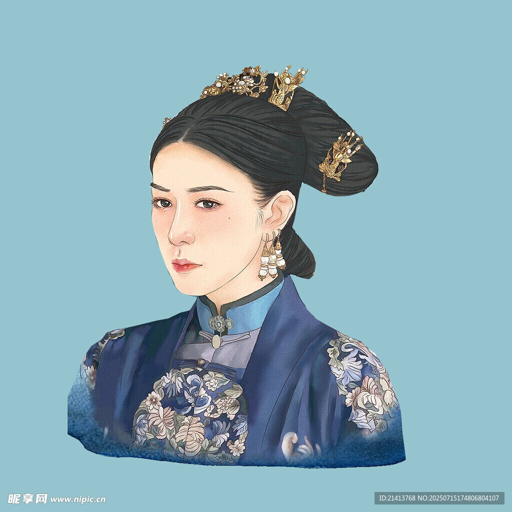 清朝女子古装扮相插画
