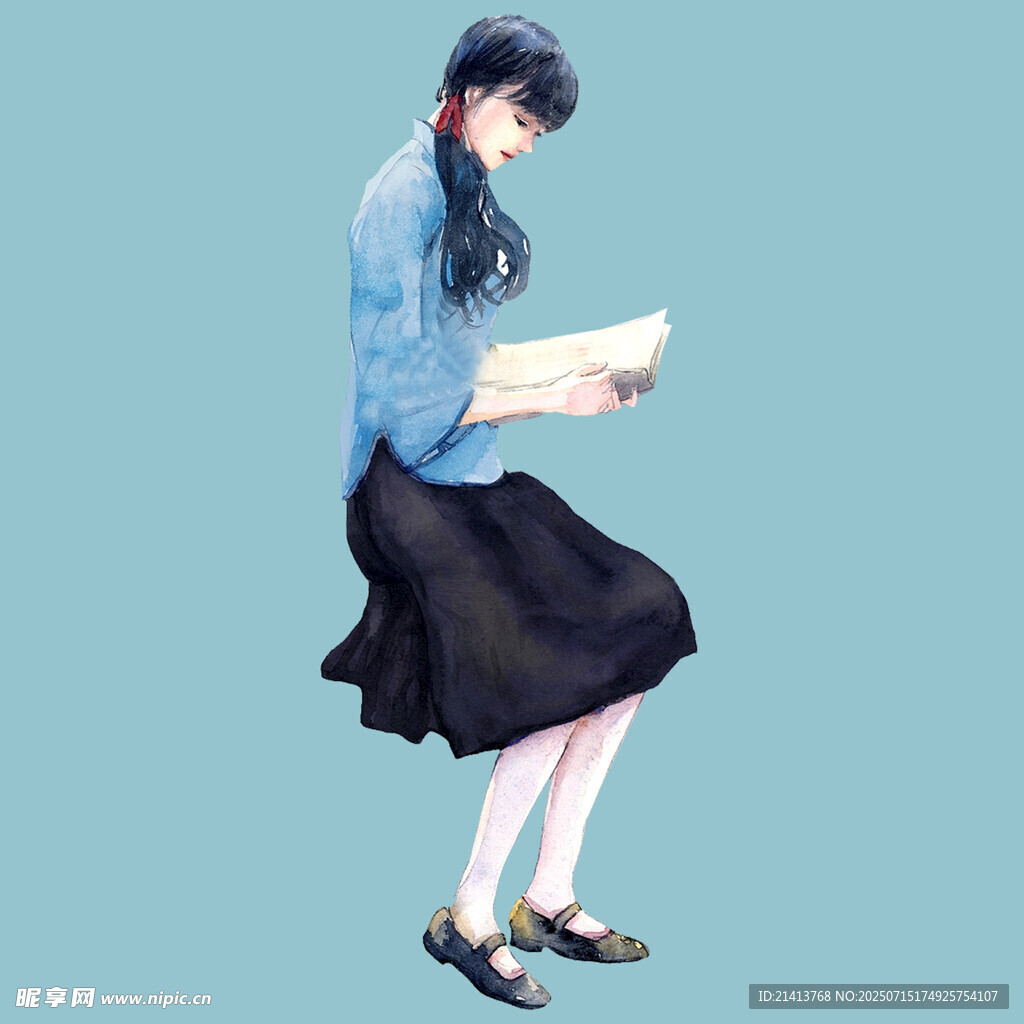 少女优雅坐姿捧书阅读