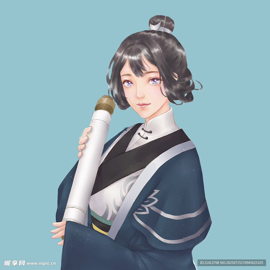 古风持卷少女形象