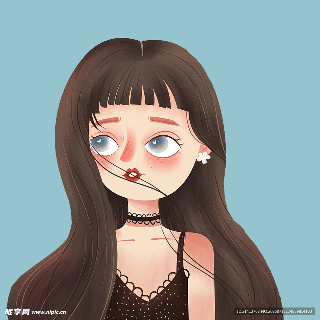 长发酷感女孩插画形象