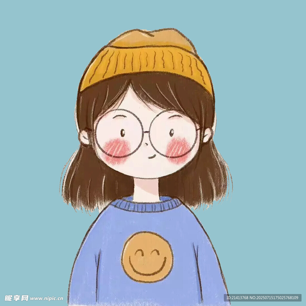 戴帽微笑的可爱卡通女孩