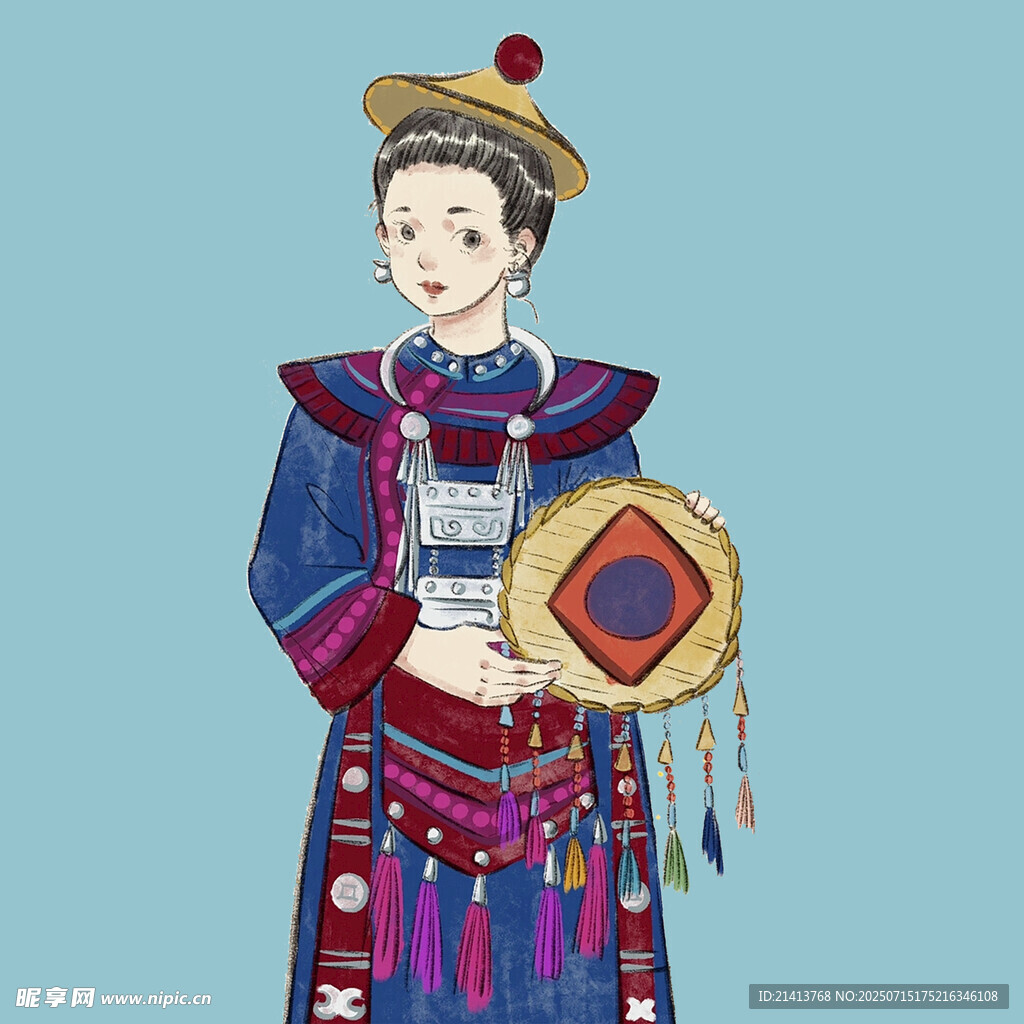 蒙古族女子持传统器物形象