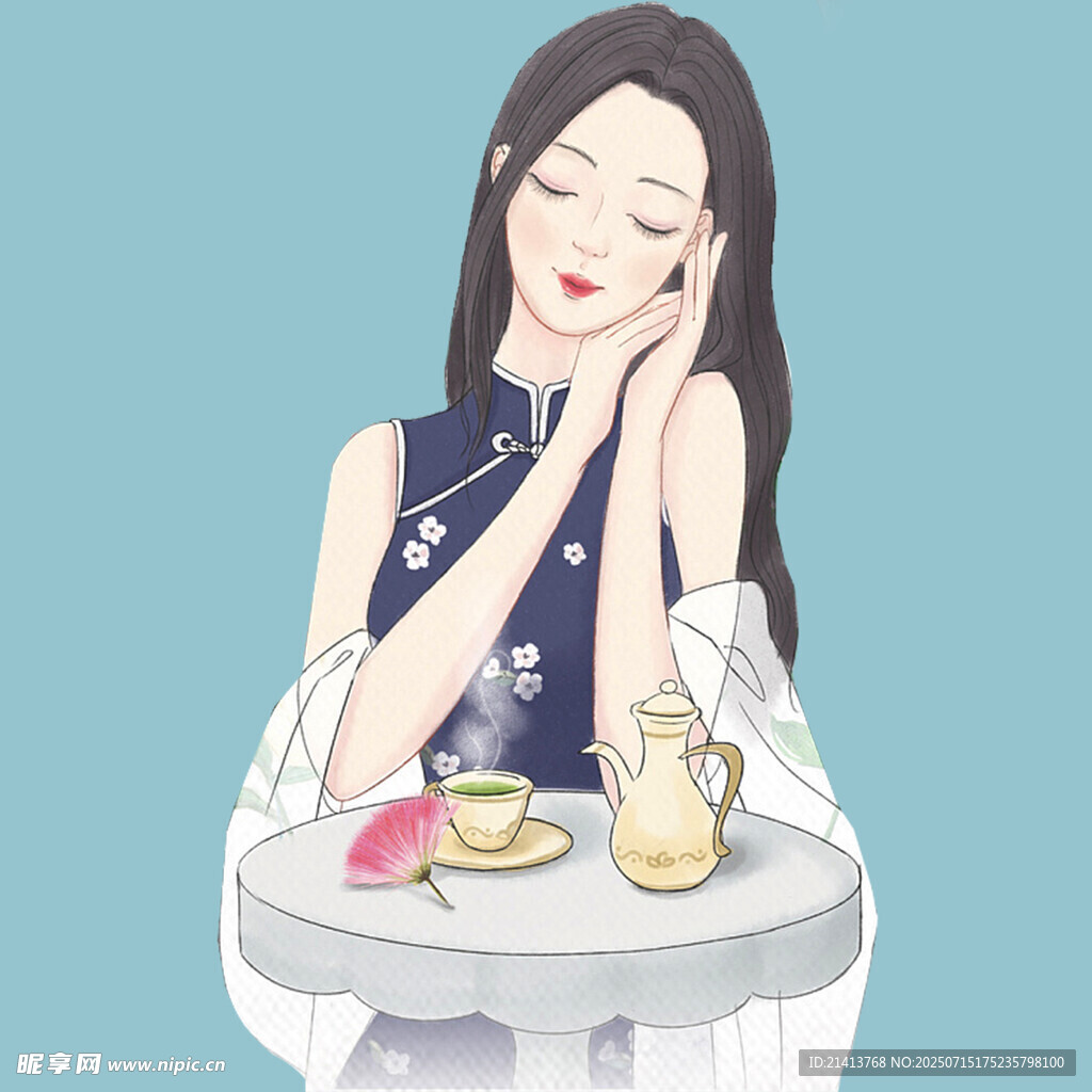 旗袍女子优雅品茶