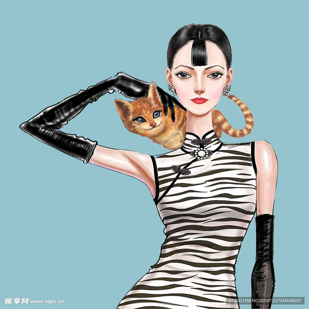 时尚女郎与萌猫的个性穿搭