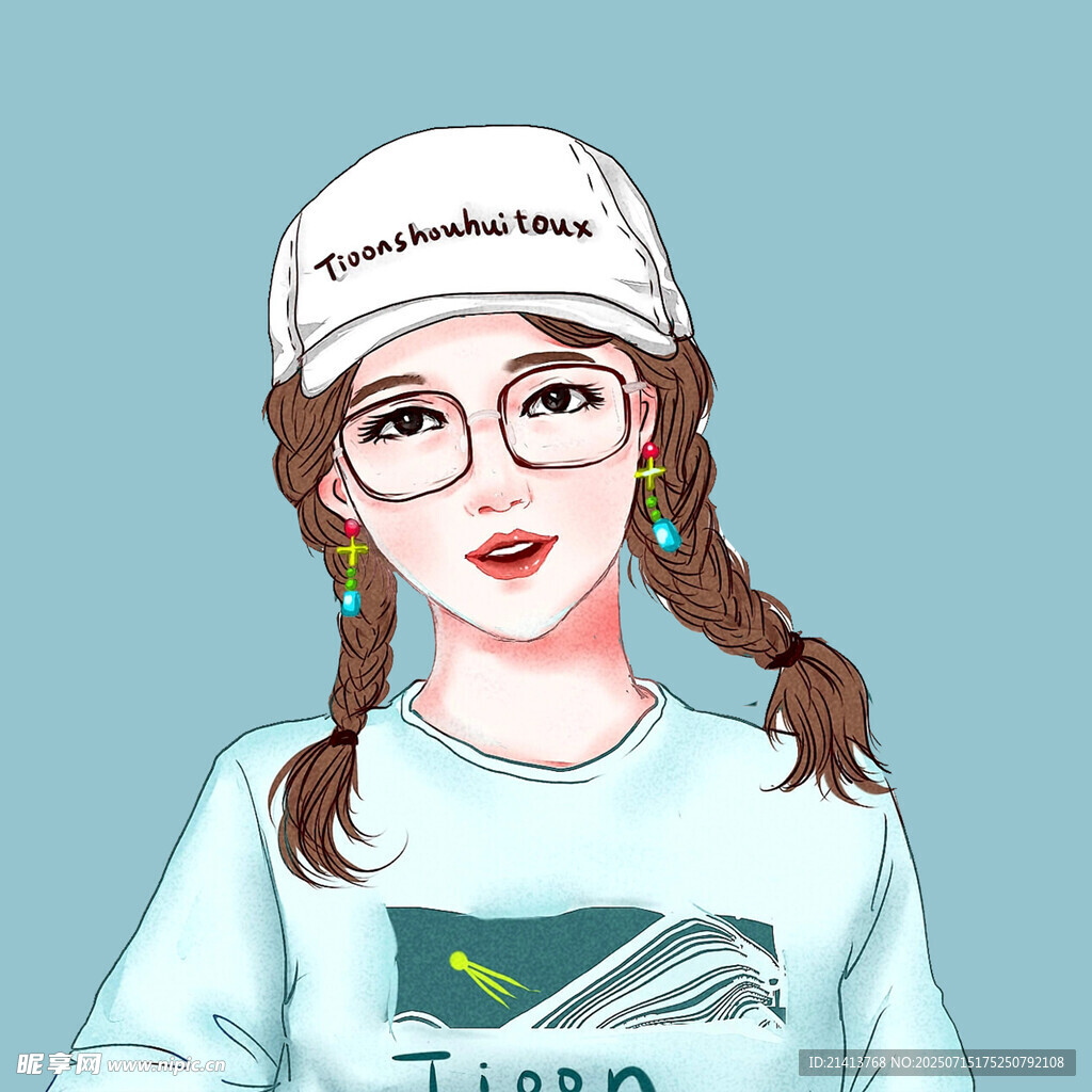戴帽双麻花辫女孩