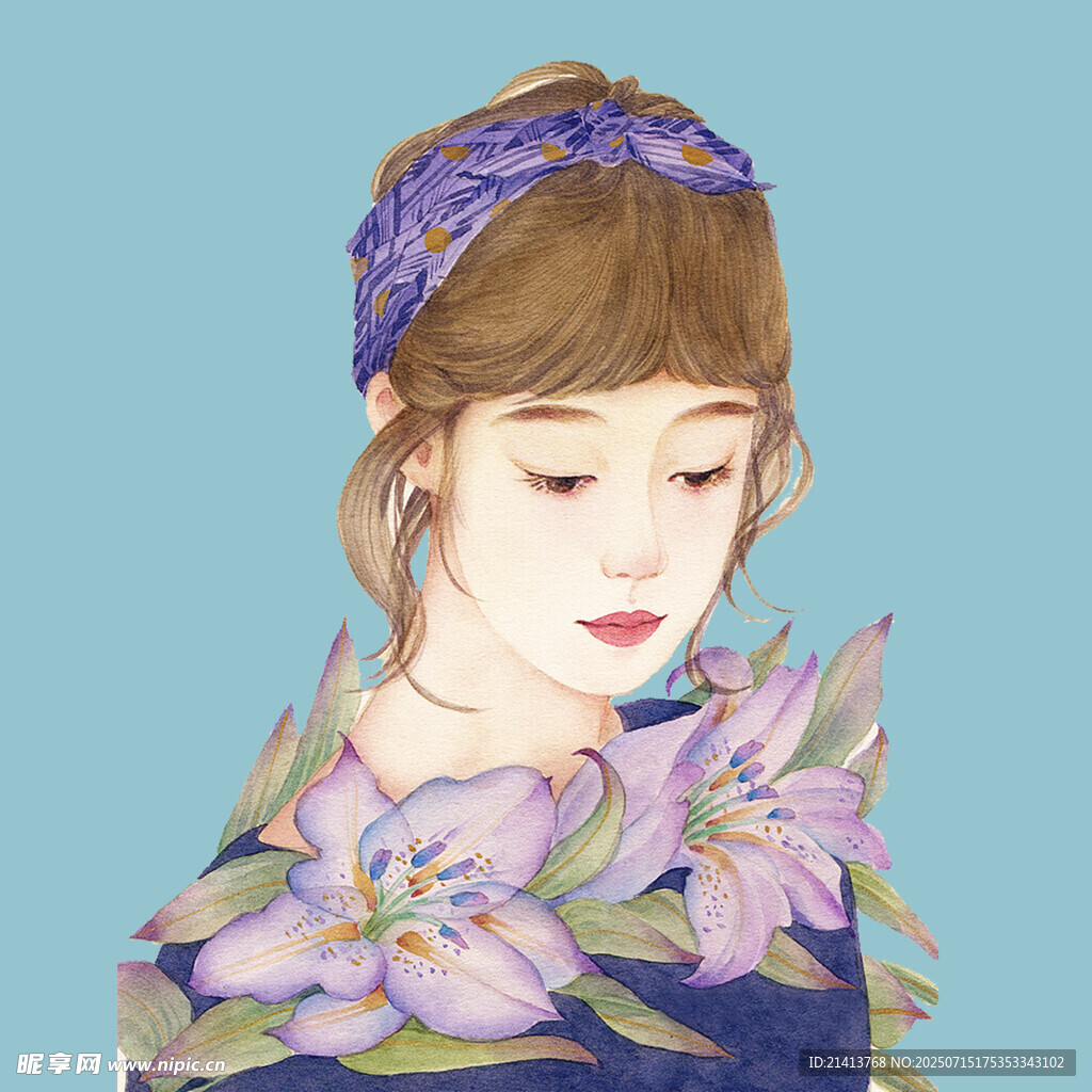 头戴花环的优雅少女