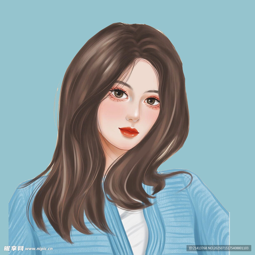 长发蓝衣的美丽女性