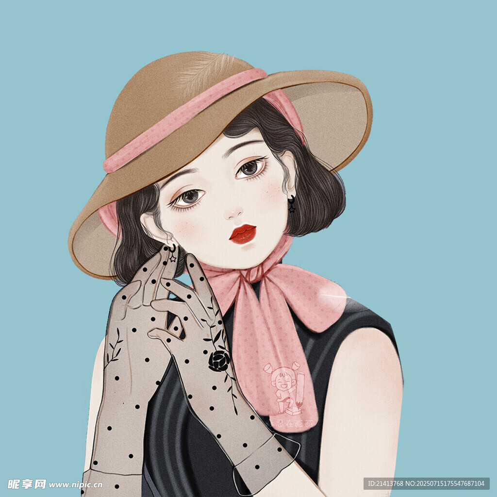 复古风戴帽女士插画