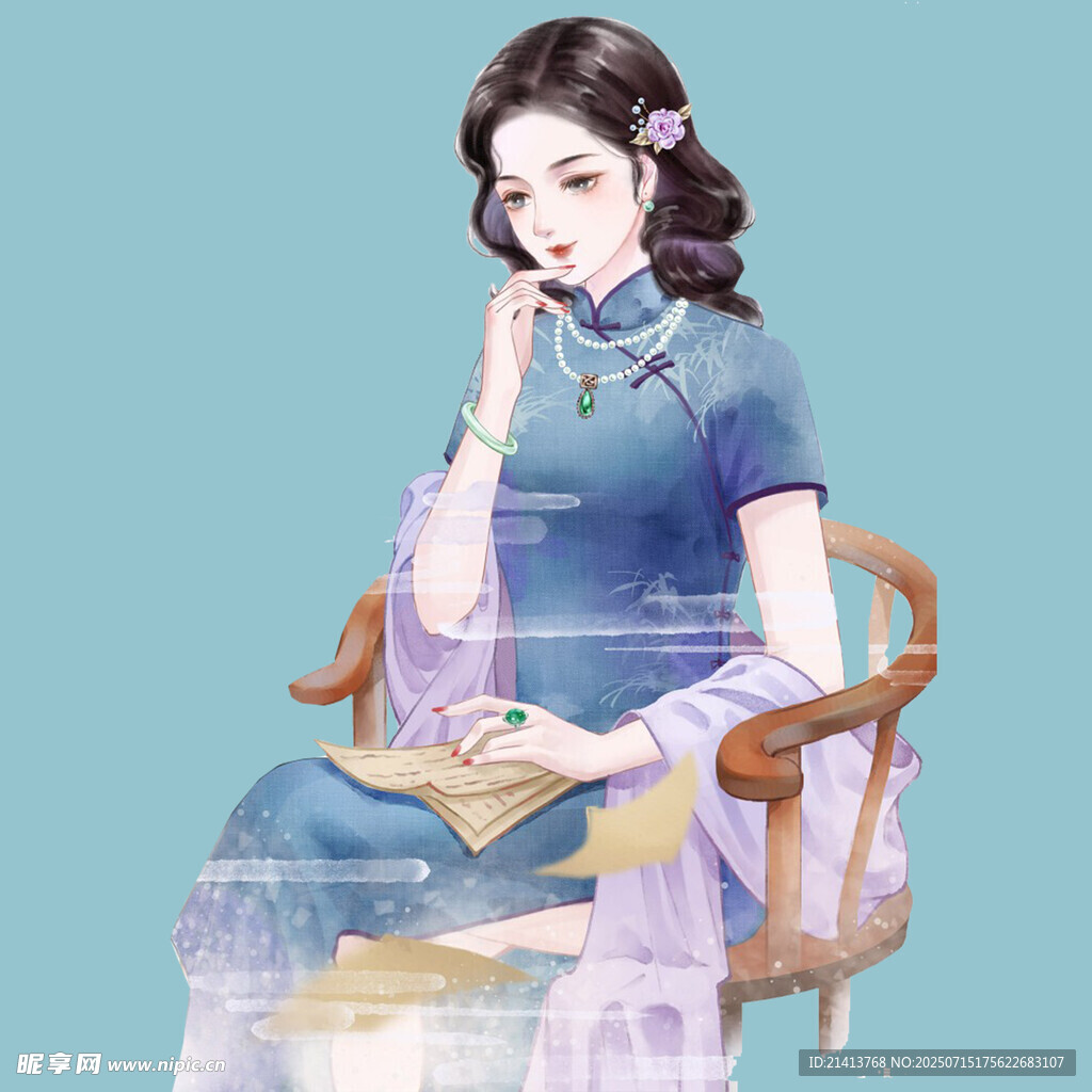 旗袍女子优雅阅读瞬间