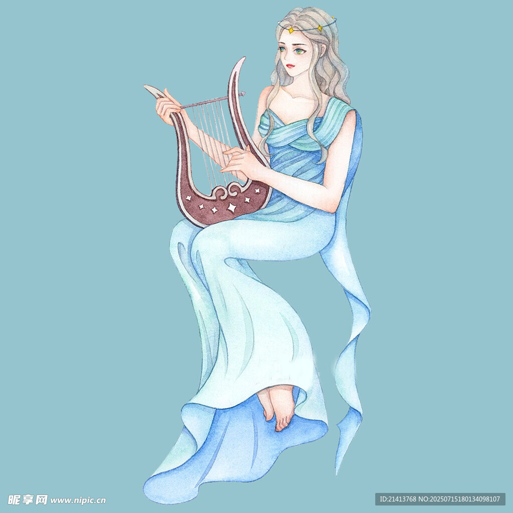弹奏竖琴的优雅女神