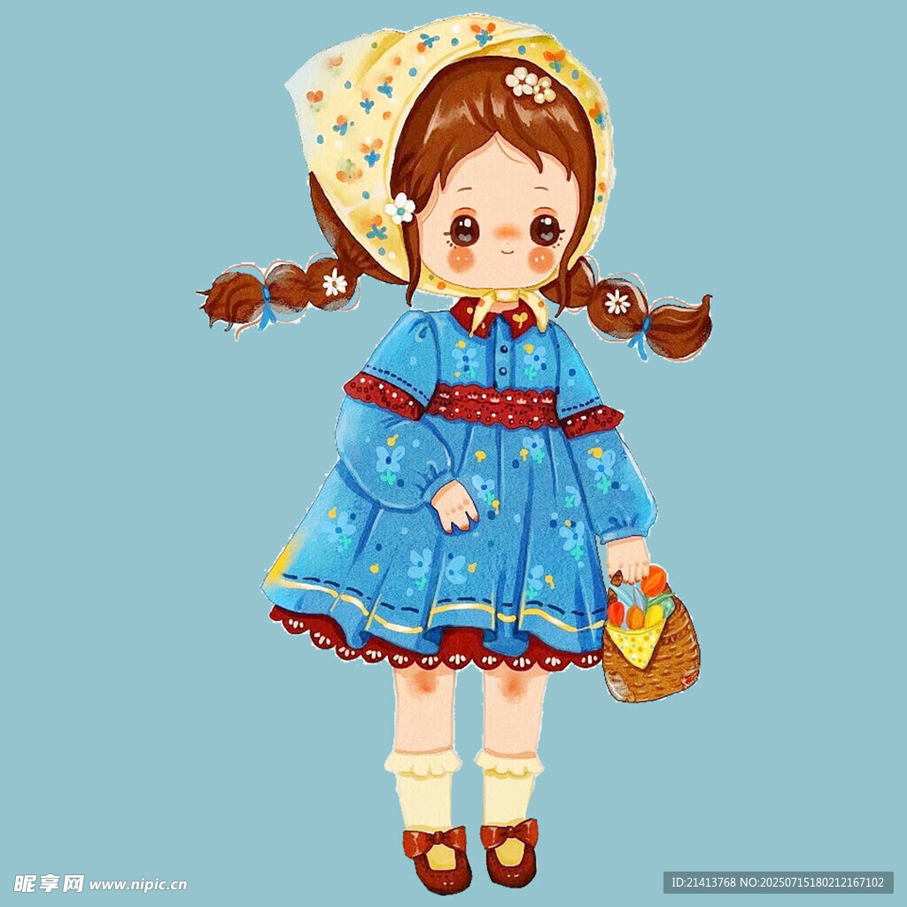 穿蓝裙的双马尾可爱女孩