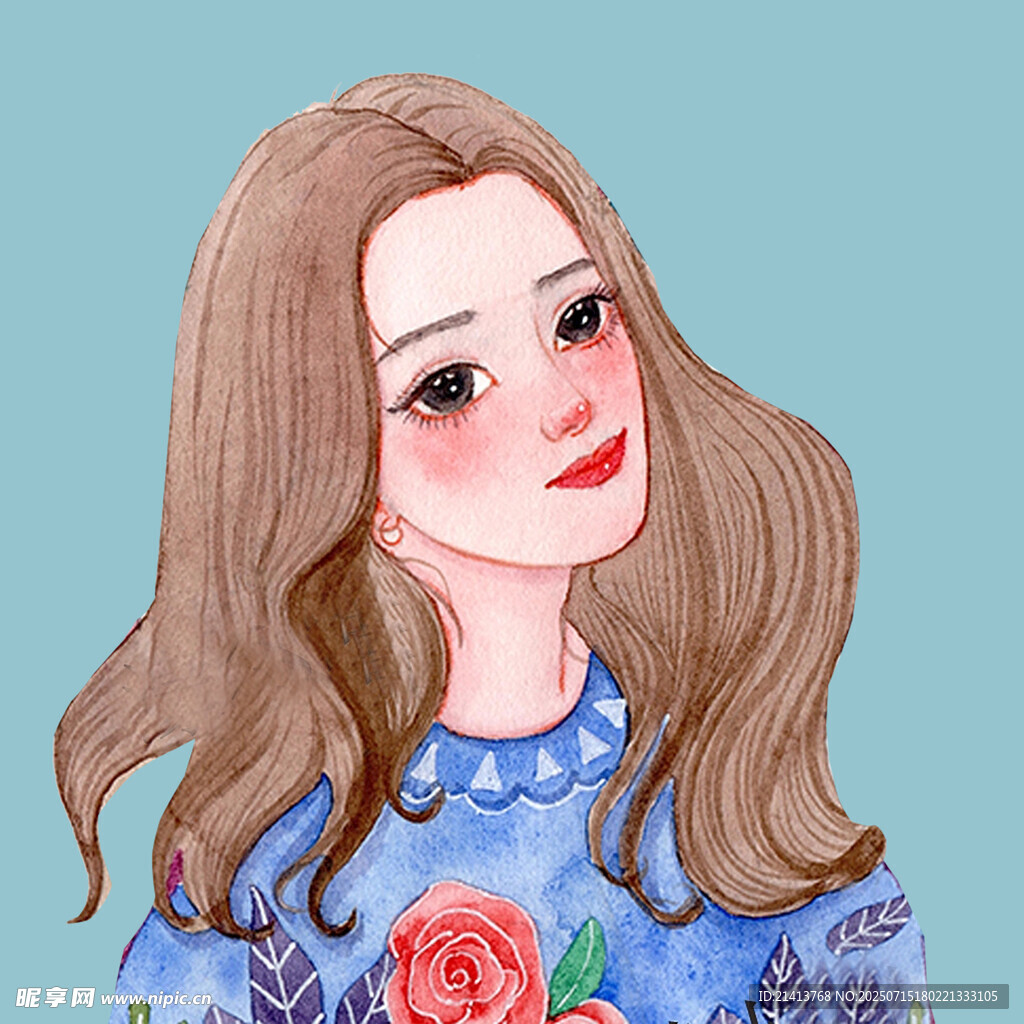 长发女孩的甜美花卉装扮
