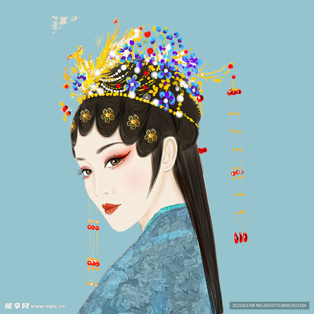 古典美人头戴华丽凤冠