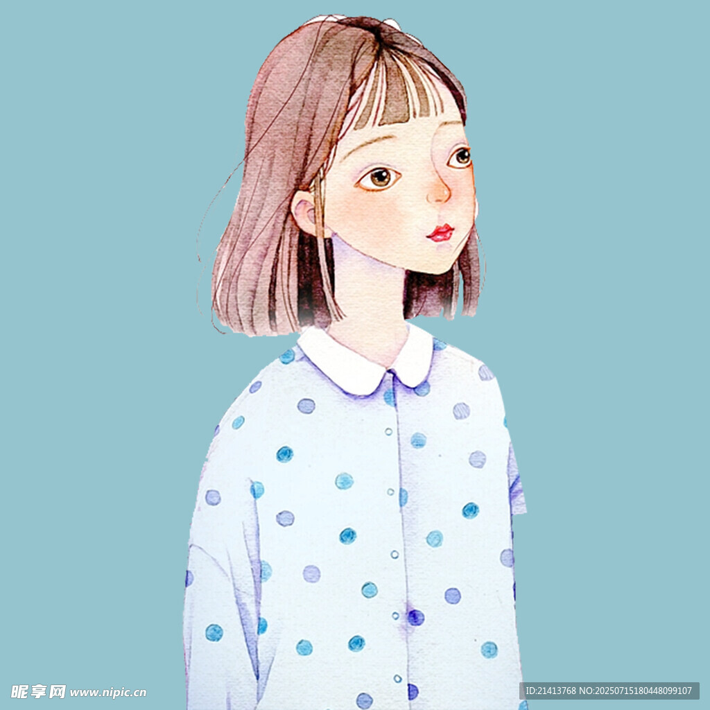 穿波点睡衣的短发女孩