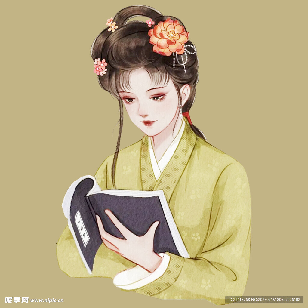 古风女子专注读书图