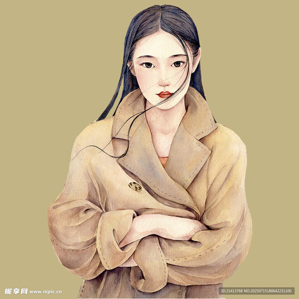 时尚风衣女子优雅姿态