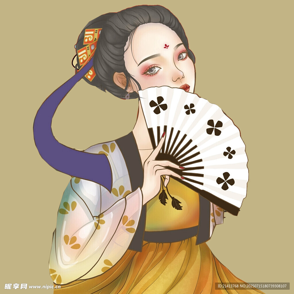 古风持扇女子插画
