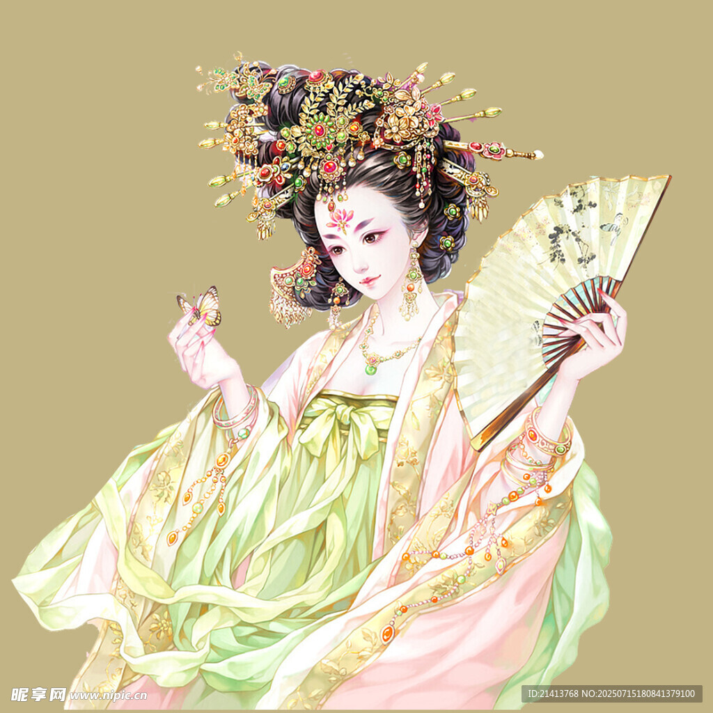 古风美人持扇