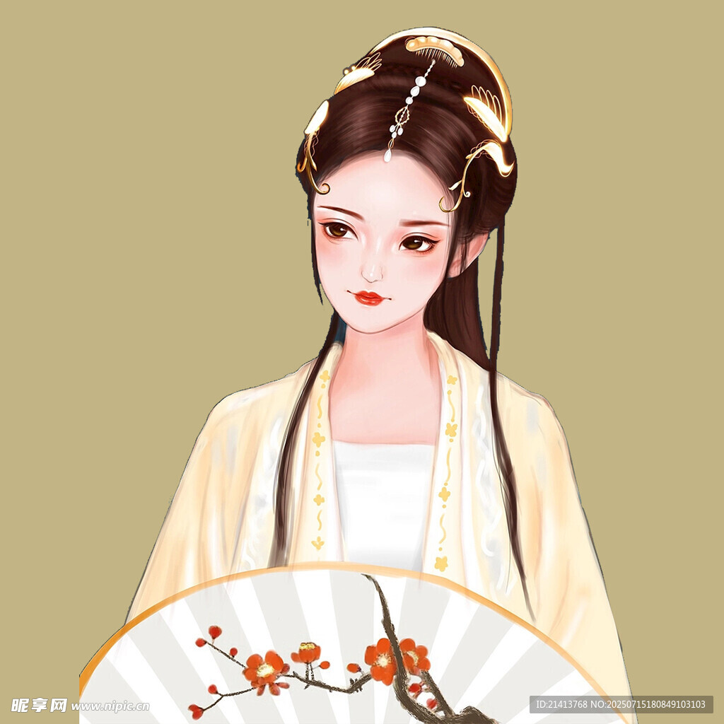 古风佳人持扇优雅而立