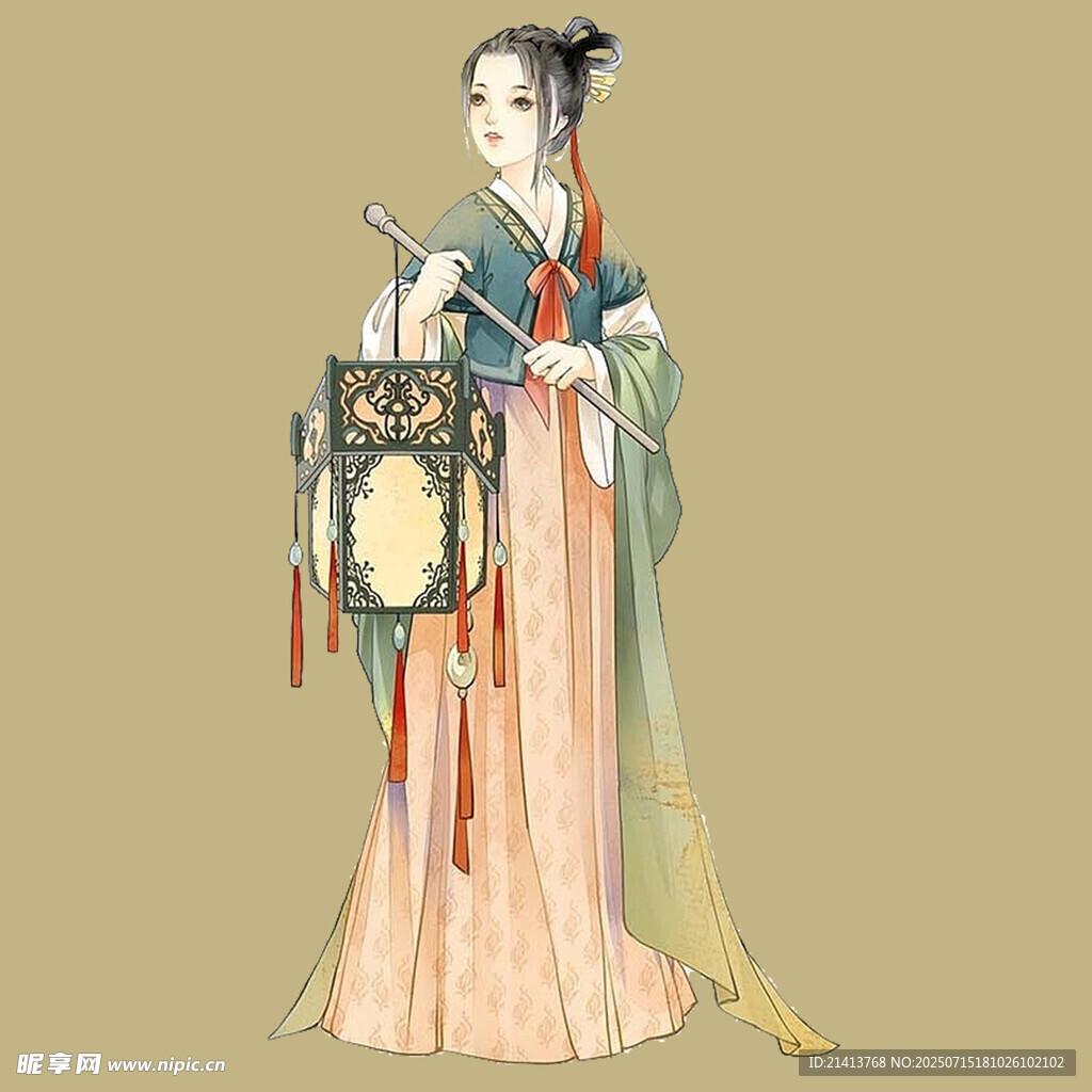 古风持灯仕女图